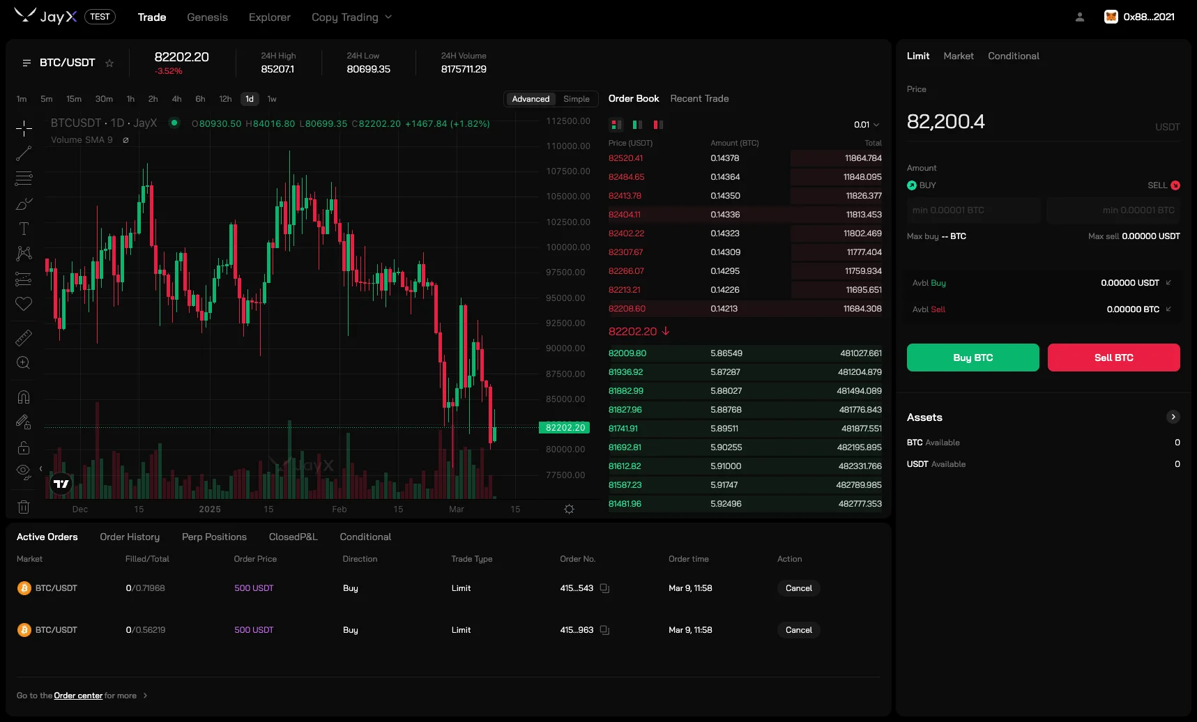 Spot trading interface